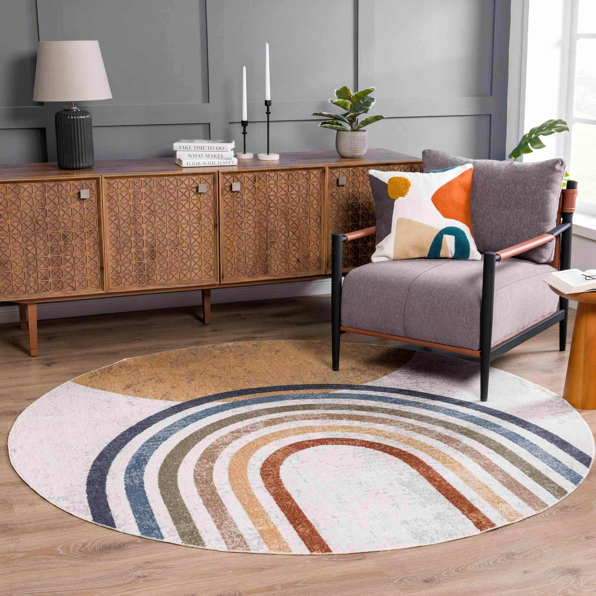 Hauteloom Giza Machine Washable Extra Large Area Rug for Living Room - Bohemian Vintage Distressed - Rainbow Contemporary Striped Carpet - Colorful, Red, Yellow, Beige - 9'2" x 12'