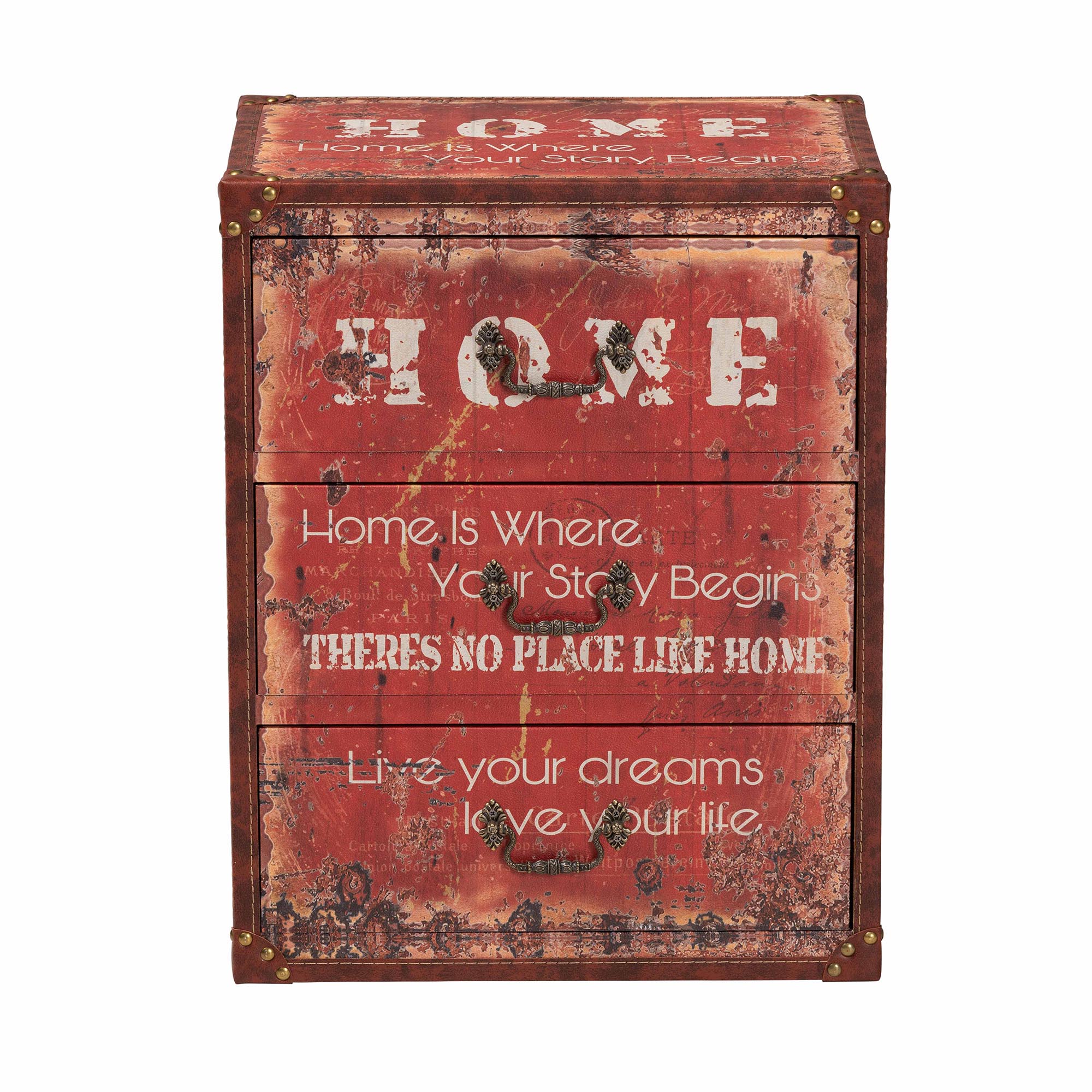 Baxton Studio Lorand Vintage Storage Trunk, 3-Drawer, Red