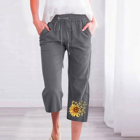 Kiplyki Leggings for Women Clearances Printing Elastic Loose Pants Straight Wide Leg Trousers With Pocket