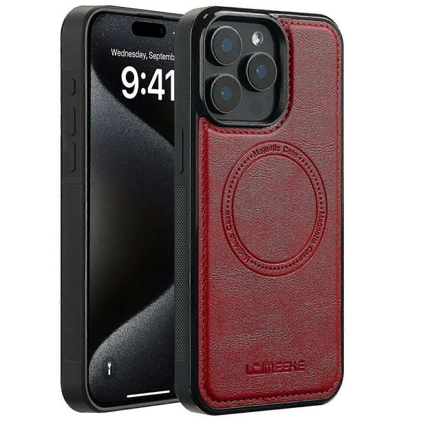 LC.IMEEKE For iPhone 14 Pro Max Magnetic Case Compatible with MagSafe Leather TPU Back Cover - Red