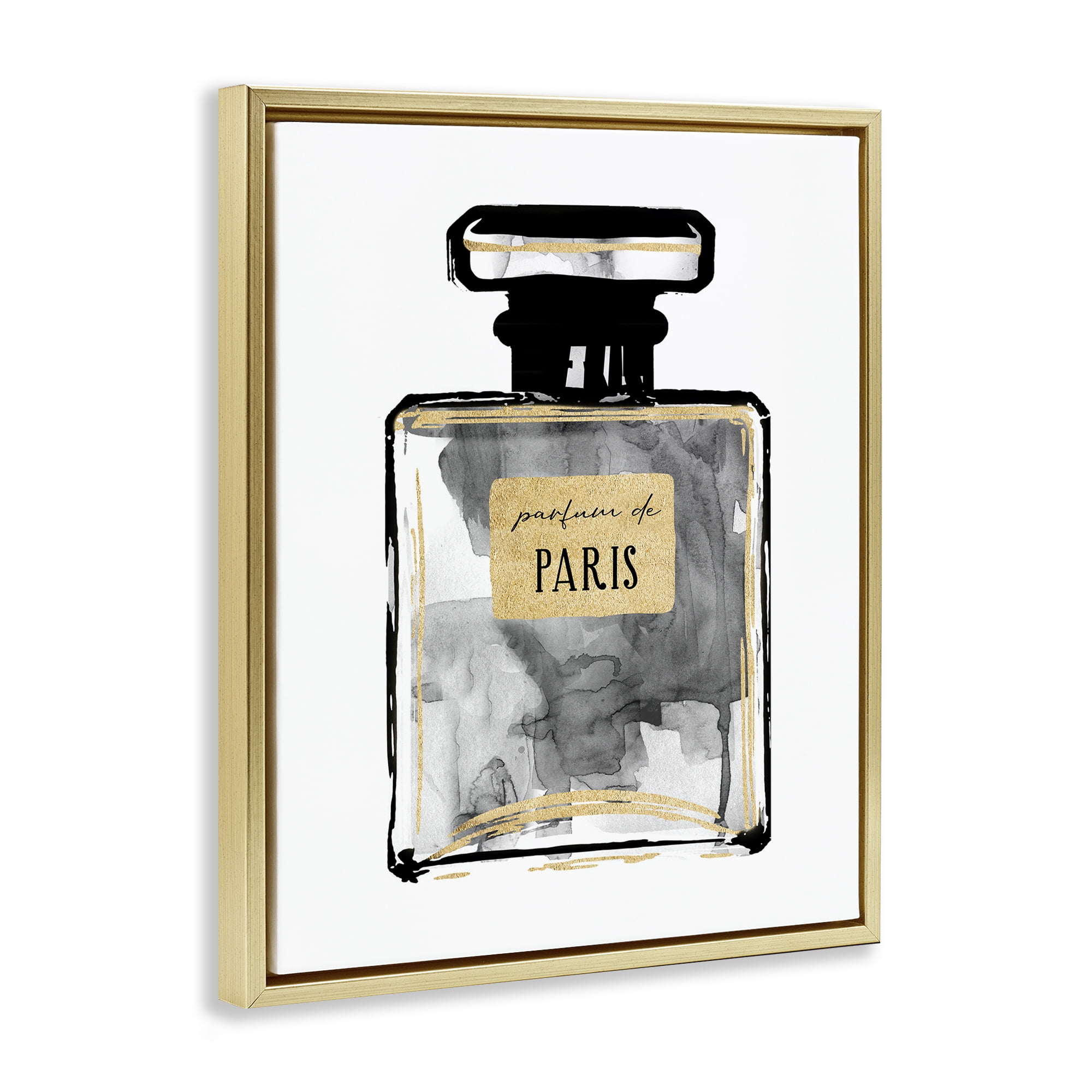 Stupell Industries Bold French Perfume Beauty & Fashion Painting Gold Floater Framed Art Print Wall Art, 17 x 21