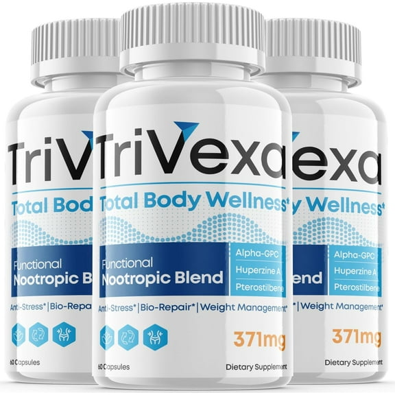 (3 Pack) TriVexa - Total Body Wellness - Dietary Supplement for Focus, Memory, Clarity, & Energy - Advanced Cognitive Support Formula for Maximum Strength - 180 Capsules