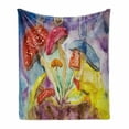 thumbnail image 1 of Psychedelic Soft Flannel Fleece Throw Blanket, Watercolor Style Mushrooms Dreamy Grungy Style Enchanted Forest Theme, Cozy Plush for Indoor and Outdoor Use, 60" x 80", Multicolor, by Ambesonne, 1 of 6