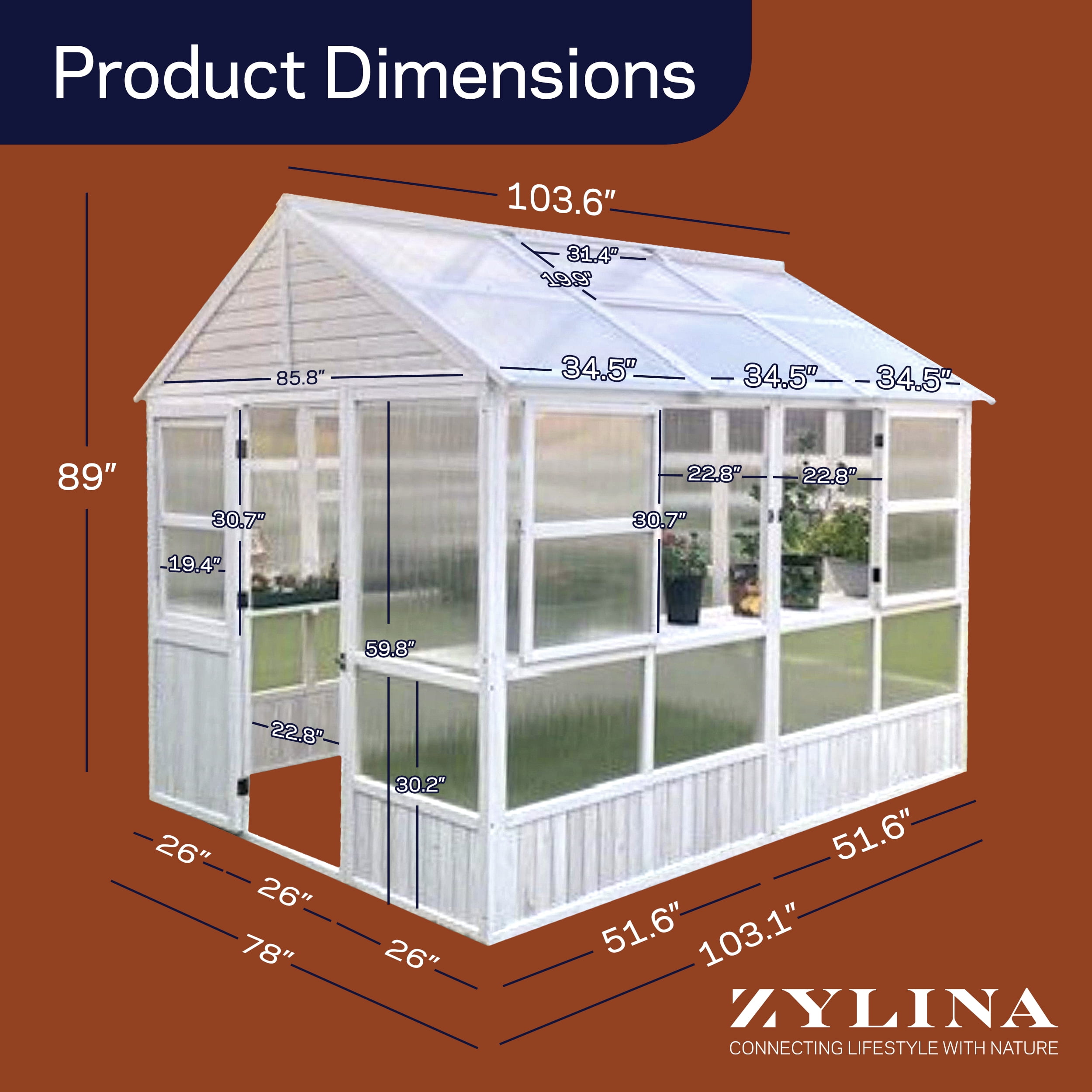 Zylina XL Hobby Greenhouse...Perfect for The Backyard Gardener - Dimensions: 103"x78"89