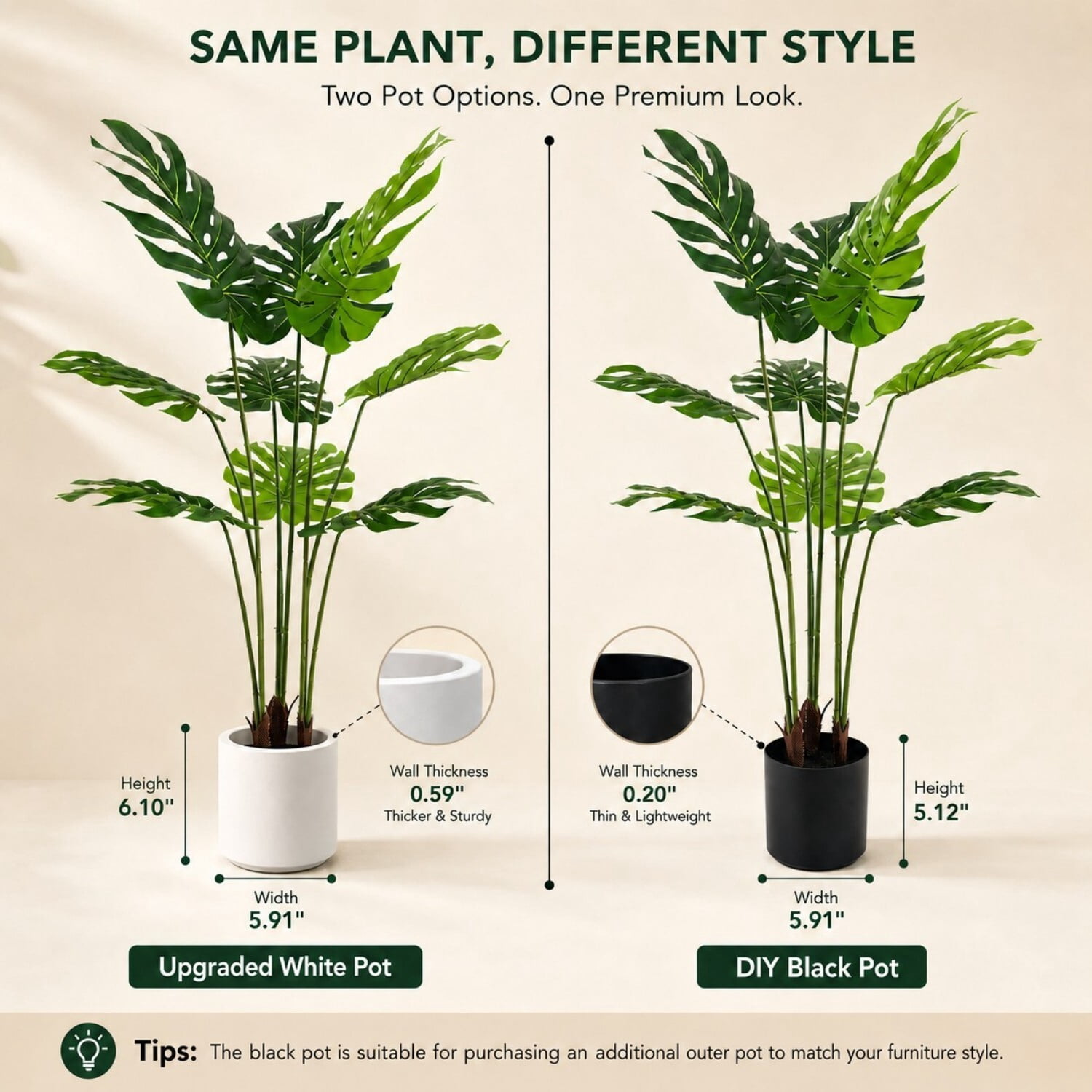 Easy4Home 6.6FT Artificia Plant Fake Tropical Potted Tree Indoor Faux Floor Plant for Home Office Decor, White Pot