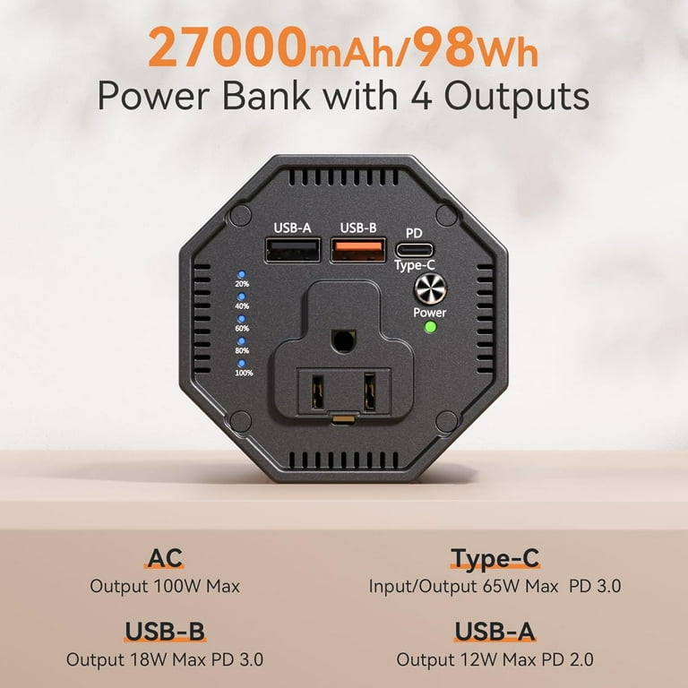 PADJYYUSZ” P8 100W Portable Power Bank with AC Outlet - 27000mAh