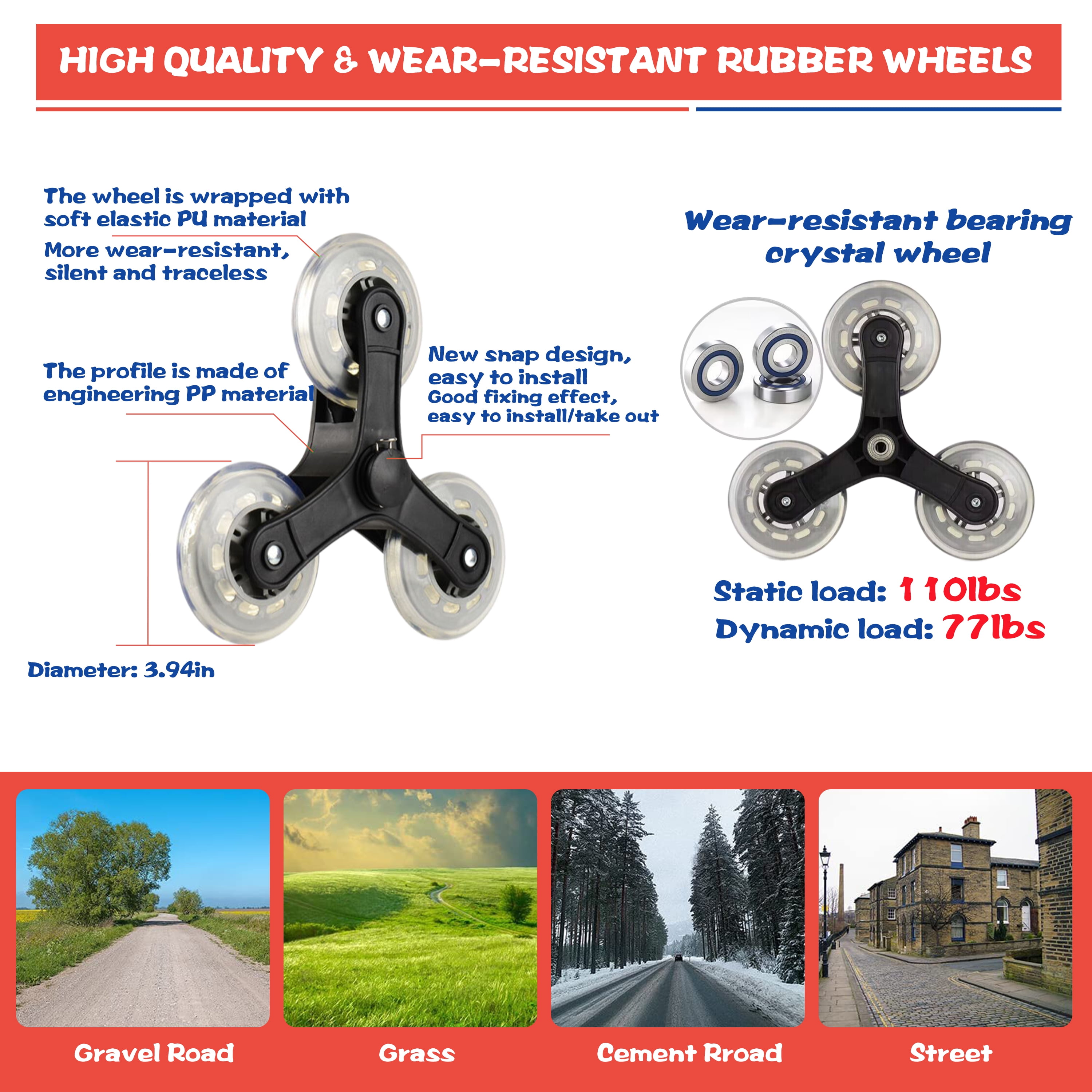 WZCPCV Foldable Stairs Climber Shopping Cart, Grocery Cart on Wheels,Heavy Duty Utility Cart Trolley, 2-in-1 Tri-Wheels Climbing Carts with Detachable Oxford Bag,Blue