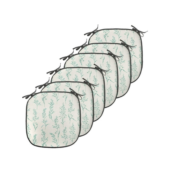 Floral Chair Seating Cushion Set of 6, Floral Pattern Moderate Essential Botanical Herbs Flower Plants Fresh Twigs Theme, Seat Pads with Anti-slip Backing, 16"x16", Green Cream, by Ambesonne