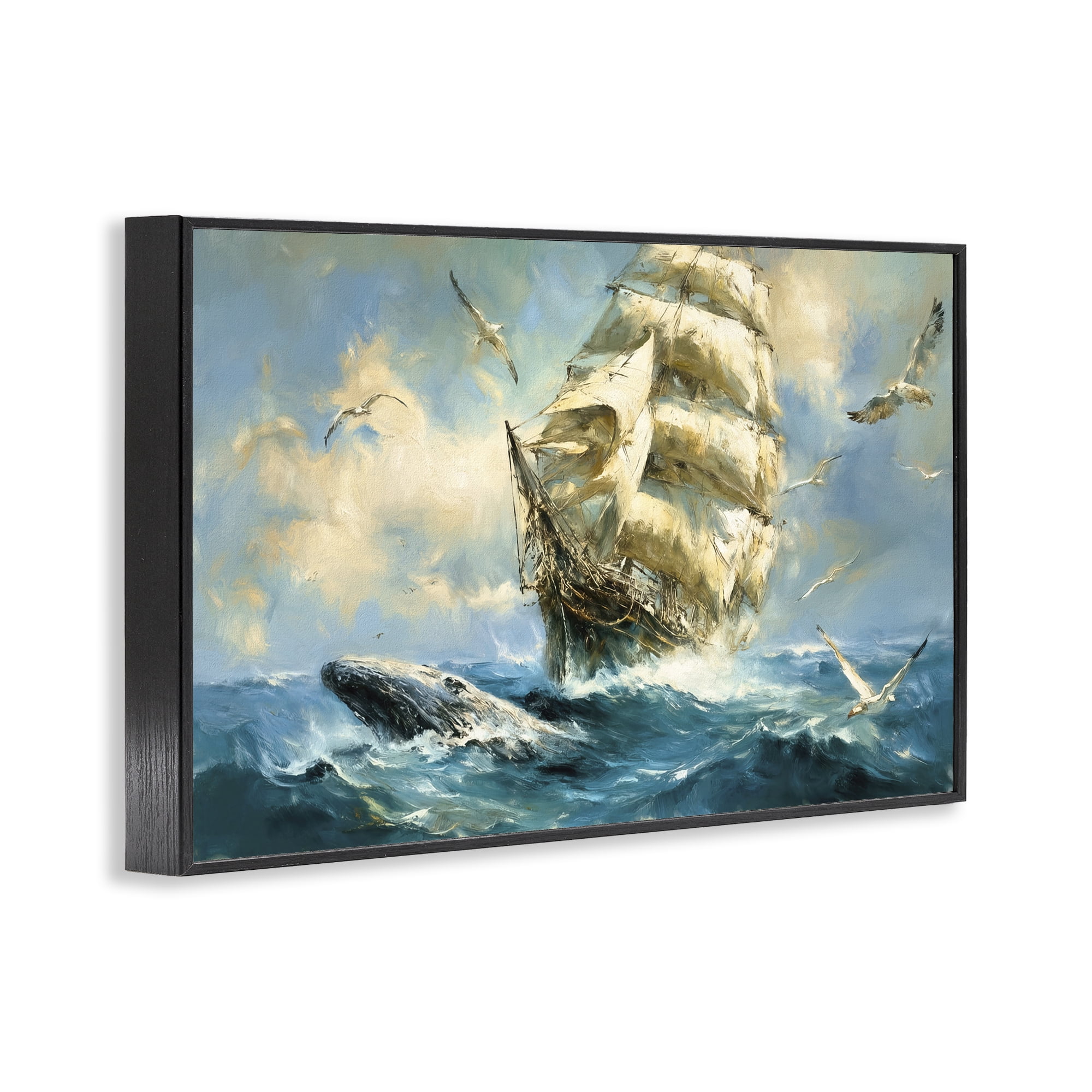 Stupell Industries Clipper Ship & The Whale Black Framed Giclee Art, design by Tina LeCour