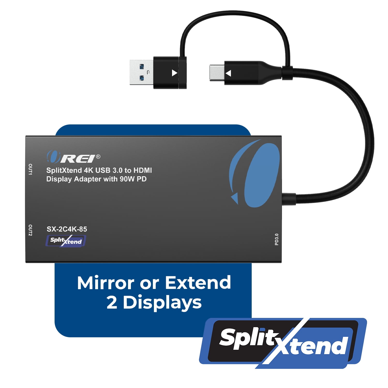 OREI SplitXtend 4K USB 3.0 to HDMI Display Adapter with 90W PD (SX-2C4K-85)