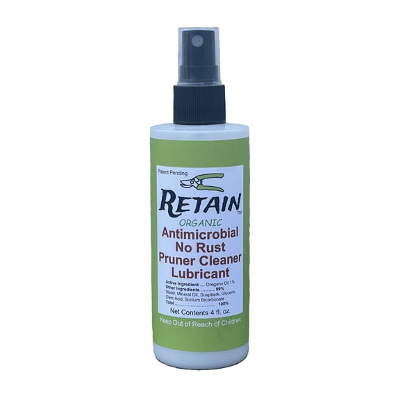RETAIN Organic Garden Tool Cleaner & Lubricant, 4 oz Spray – Plant Based, WSDA Certified Organic, Rust Prevention for Pruning Shears & Saws