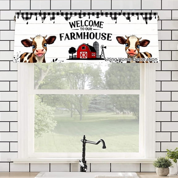 Welcome To Our Farmhouse Cow Barn House Rod Pocket Polyester kitchen Curtain Valances for Windows For Indoor Living Room Bedroom Kitchen Decoration 54x18 inch