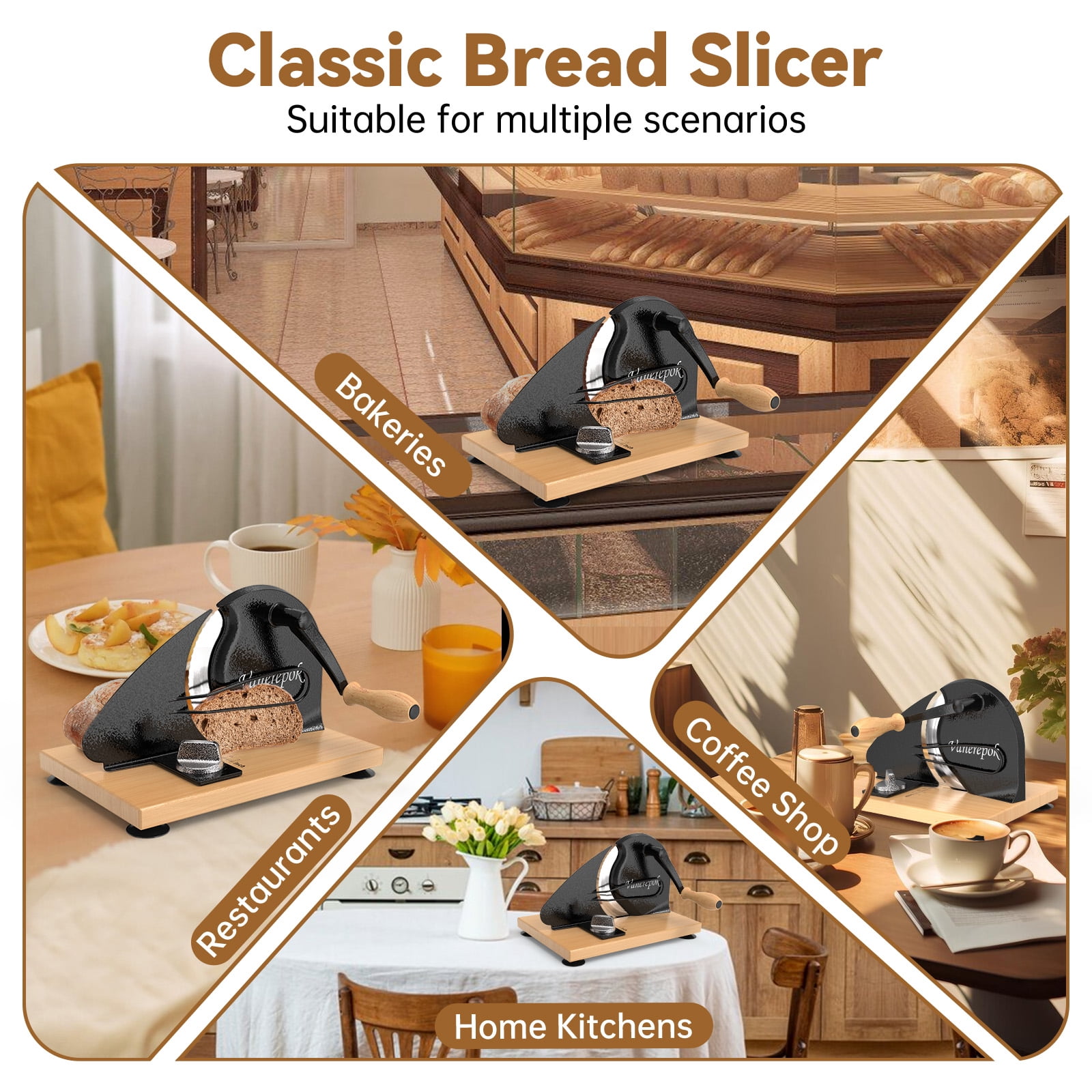 Manual Bread Slicer for Homemade Sourdough Hand Crank Cutter Adjustable Thickness