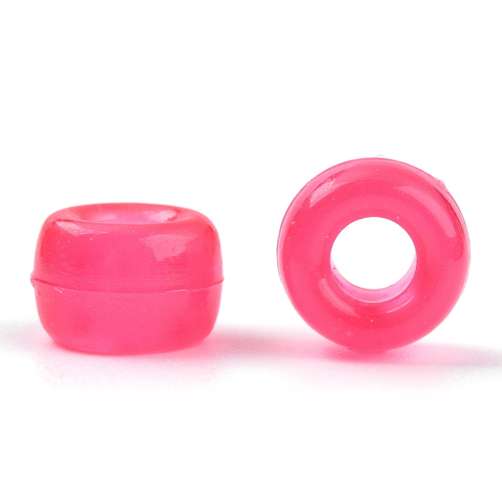 Transparent & Luminous Plastic Beads Frosted Crow Beads Pony Beads Glow in the Dark Barrel Deep Pink 9x6mm Hole: 3.8mm about 1900pcs/500g