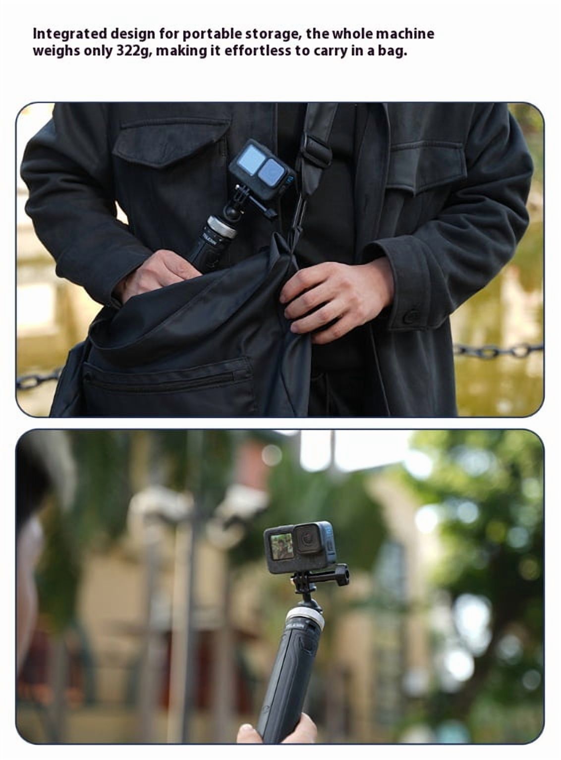 360° Rotatable Action Camera Tripod - Bigcan Telescopic Selfie Stick with 1.5m Extension and Foldable Base for GoPro, Phones, 1/4" Mounts, Travel Vlogging