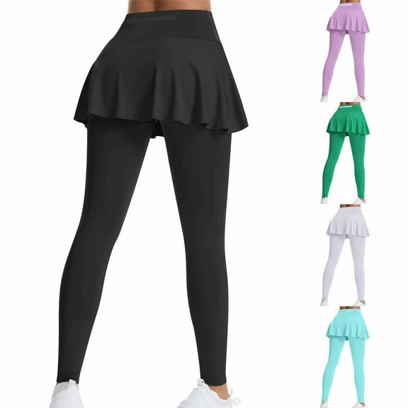 VEKDONE Skirted Leggings for Women Tennis Golf Skorts Legging Gym Yoga Legging with Skirts Pickleball Workout Long Pants Milk Silk Soft Tights