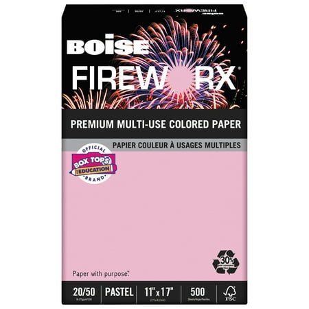 Boise FIREWORX Colored Paper, 20lb, 11 x 17, Powder Pink, 500 Sheets/Ream