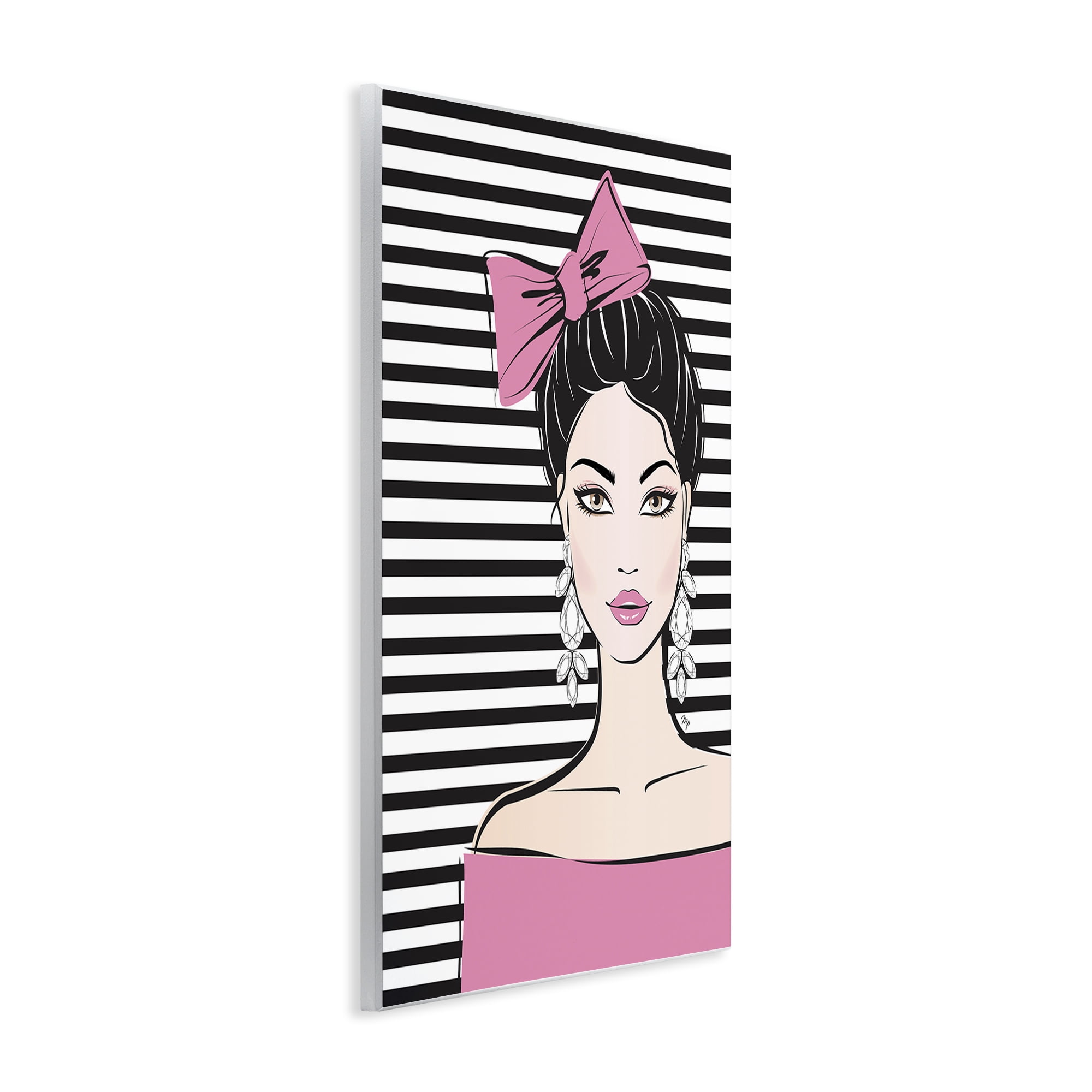 Stupell Industries Girl with Pink Bow & Earrings Wall Plaque Art, design by Martina Pavlova