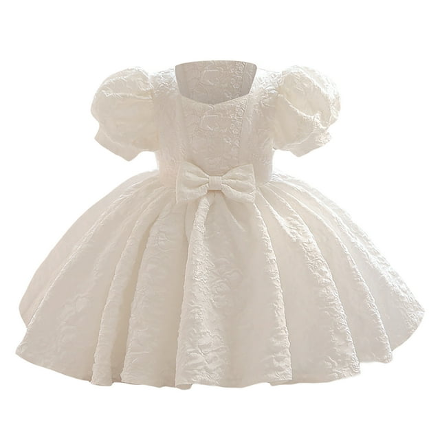 oqasdz Robe Fille Robe de Demoiselle d'Honneur pour Bébé Robe de Fête Manches Bouffantes Robe de Concours avec Nœud