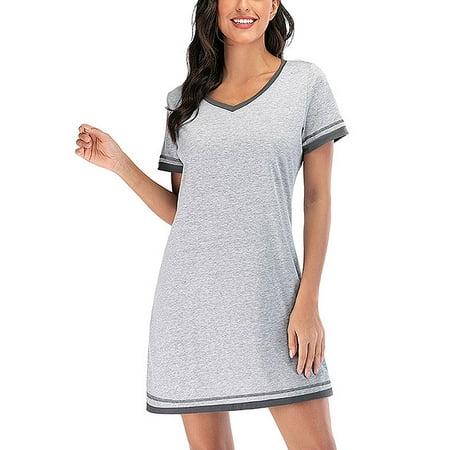 

Lumento Women Short Sleeve Nightgown Sleepwear Pajamas Casual Nightshirt Sleep Dress Tunic Blouse Shirt Lounge Wear