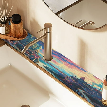 

Castle Bridge Starry Sky Faucet Mat for Kitchen Sink 30 Sink Splash Guard Mat Super Absorbent Fast Drying Drain Pad