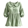 thumbnail image 4 of BODOAO Women's 2026 Gingham Peplum Blouse, 3/4 Puff Sleeve Button Down Shirt, Lightweight Breathable Loose Fit Cute Casual Top for Summer Fall Daily Wear Outfits Green XS, 4 of 4