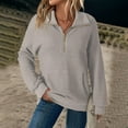 thumbnail image 3 of Women's Stand Collar Quarter Zip Fleece Pullover, Oversized Solid Color Long Sleeve Sweatshirt with Soft Comfort Fabric for 2025 Fall Fashion, Casual Daily Wear and Street Style Outfits Light Ashy, 3 of 7