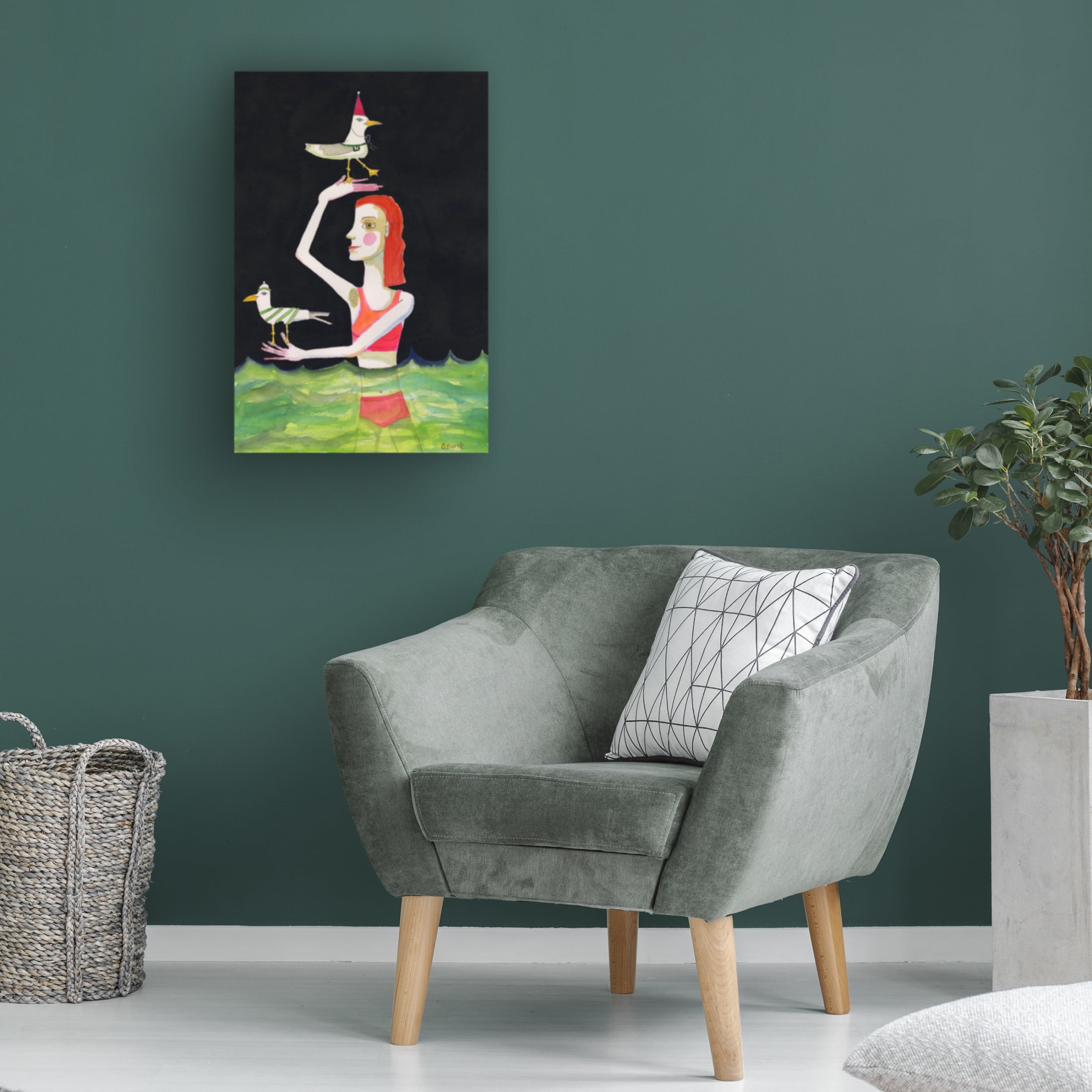 Trademark Fine Art Sharyn Bursic  Swimming Lady with birds Canvas Wall Art