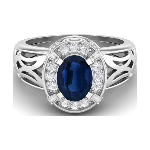 8x6mm Oval Blue Sapphire 925 Sterling Silver Filigree Celtic Women's Valentines Day Gifts Ring