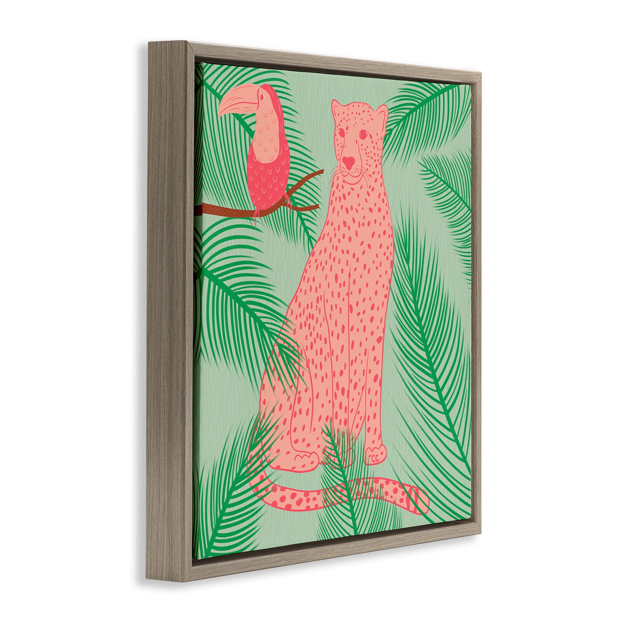 Stupell Industries Cheetah & Toucan Pastels Animals Painting Brown Floater Framed Canvas Art Print Wall Art, 18 x 18