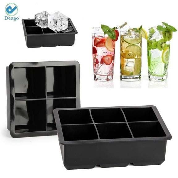 Deago Ice Cube Trays (Set of 2) Silicone Large Square Ice Cube Molds for Whiskey and Cocktails