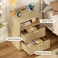thumbnail image 5 of Nightstand With Charging Station And Led Light, 2 Storage Drawer And Open Shelf, Modern Bedside Table For Small Space, For Bedroom, Living Room, Natural, 5 of 7
