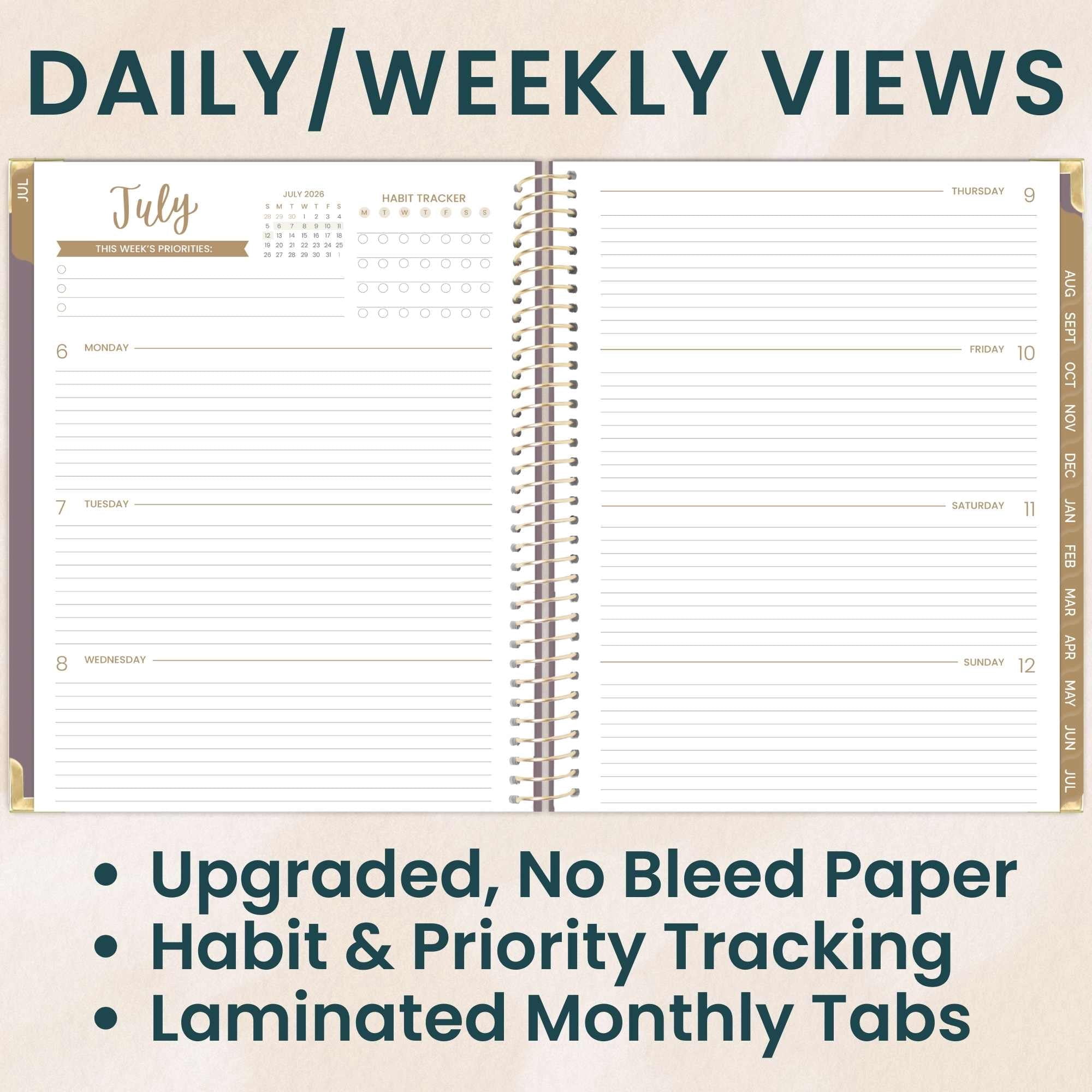 bloom daily planners 2026-2027 Academic Hard Cover Planner, 13-Month Monthly & Weekly, 8.5" x 11", Purple Linen