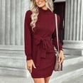 thumbnail image 1 of Robe pour Femmes, Robe une Pièce en Tricot Lavable en Machine Manches Longues pour l'Hiver Kaki, Rouge Vin, Noir, Abricot, 1 of 6