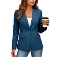 thumbnail image 2 of FAWUUDO Women's Single Breasted Suit Jacket Notched Lapel Long Sleeve Tailored Work Office Blazer Open Front Casual Cardigan Jacket with Flap Pockets Blue, 2 of 7