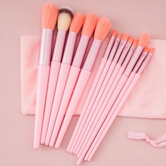 Nvzi Juego de brochas de maquillaje, kit de 13 brochas de maquillaje de viaje, brochas cosméticas para base de maquillaje, rubor, sombra de ojos con bolsa de almacenamiento (rosa)