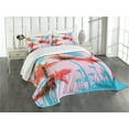 thumbnail image 3 of Ambesonne Tropical Quilted Bedspread Set 3 Pcs, Palm Tree Silhouettes, King Size, Dark Coral Turquoise, 3 of 5
