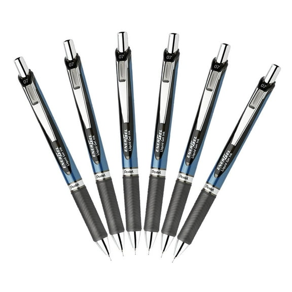 Pentel EnerGel Deluxe RTX Retractable Liquid Gel Pen 0 7mm Medium Line Needle Tip Black Pack of 6