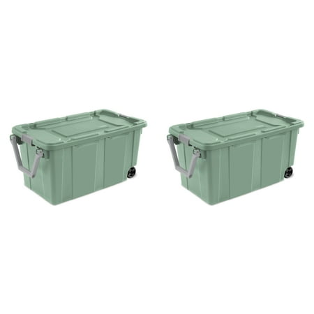 Sterilite 40 Gallon Wheeled Industrial Tote Plastic Adult, Green Sage, Set Of 2