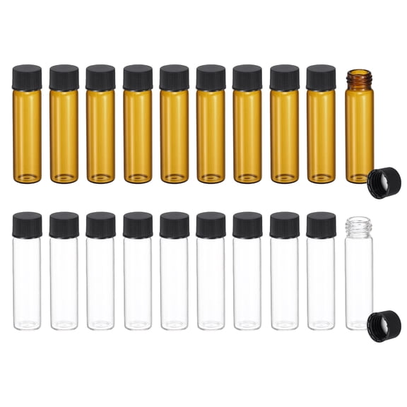 Uxcell 8ml Glass Sample Vials, 20Pcs Sample Vials with Screw Cap Leak-Proof Liquid Glass Vial Suitable for Laboratory Storing Essential Oils Perfumes Reagents, Transparent/Brown