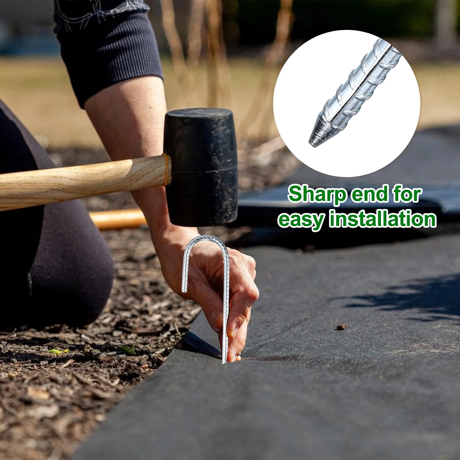 10 Pack Ground Stakes Heavy Duty J Shaped Stakes, 12 Inch Steel Tent Pegs 0.31" Dia J Hook Ground Anchors Link Fence Spikes with Chisel Point End for Garden Camping Gazebo, Silver