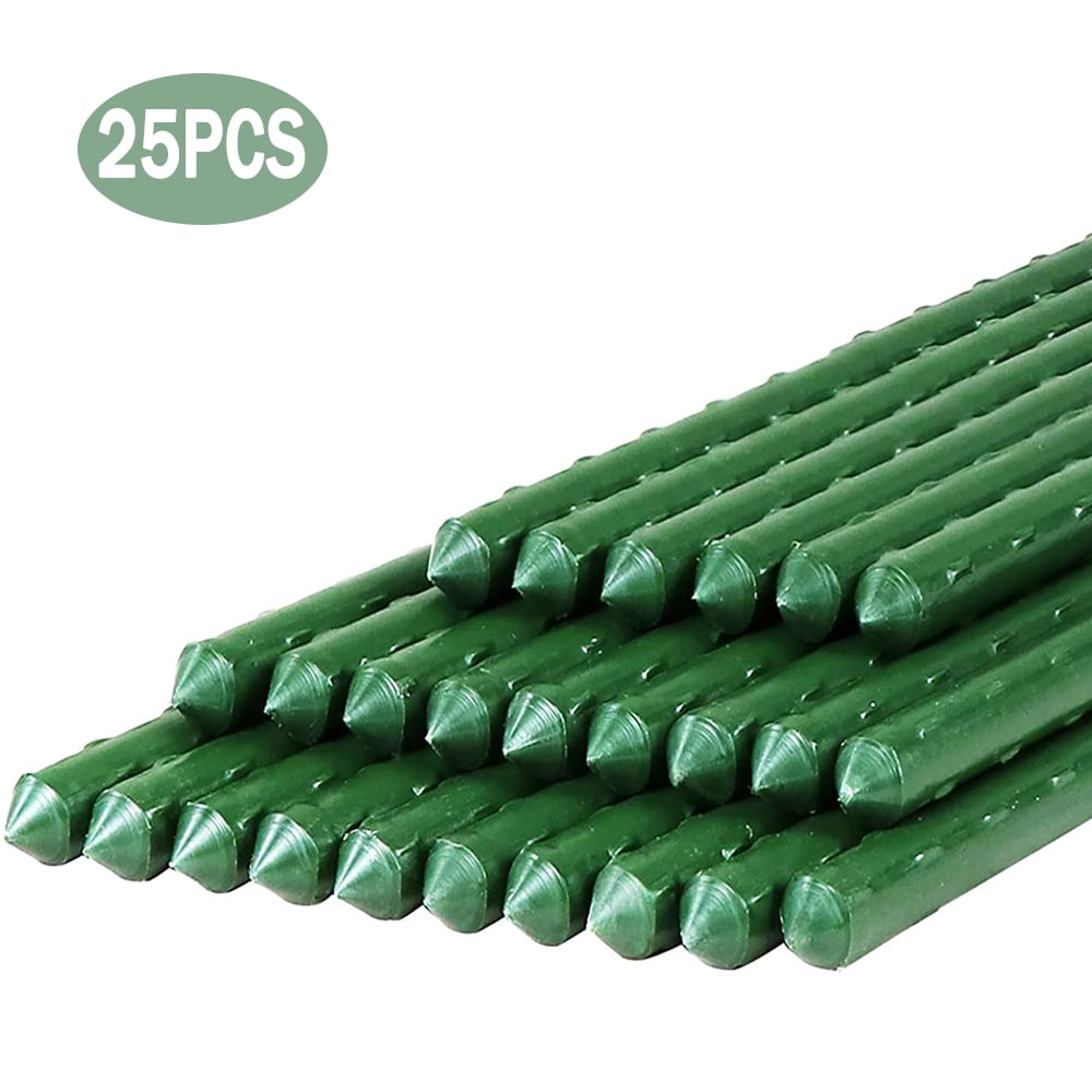 25 Pcs Garden Stakes 4ft Plastic Coated Steel Tube Tomato Stakes Plant