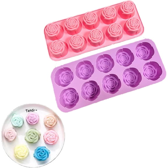 2pcs Valentine's Day Rose Fondant Mold 3D Flower Silicone Molds Chocolate Candy Cupcakes Pudding MuffinsIce CubeResin DIY Candle Making 10 Cavity