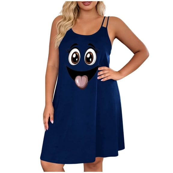 SCSAlgin Women Sleeveless Fashion Printed Night Gown Spaghetti Strap Sleep Dress Chemise Sleepwear