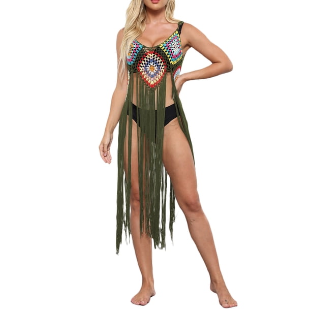 VISgogo - Bikini para mujer, sin mangas, para playa, con borlas caladas, vestido de verano VISgogo moda