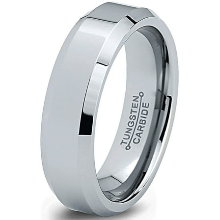 Charming Jewelers Tungsten Wedding Band Ring 6mm for Men Women Comfort Fit Beveled Edge Polished Lifetime Guarantee Size 14