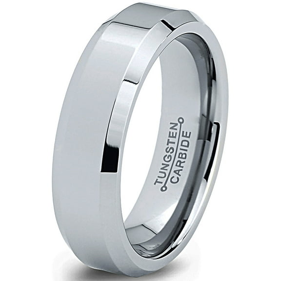 Charming Jewelers Tungsten Wedding Band Ring 6mm for Men Women Comfort Fit Beveled Edge Polished Lifetime Guarantee Size 14