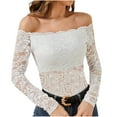 thumbnail image 2 of Otvok Womens Casual Long Sleeve Solid Lace Tops Ladies Off-The-Shoulder Blouse, 2 of 6