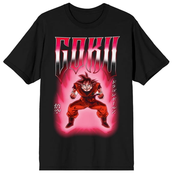 Dragon Ball Z Goku Flames Adult Black Crew Neck Short Sleeve T-shirt -Small