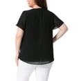 thumbnail image 3 of Agnes Orinda Women's Plus Size St. Patrick's Day Chiffon Blouse Double-Layered Shirt Round Neck Ruffle Short Sleeves Casual Work Tops 4X Black, 3 of 6